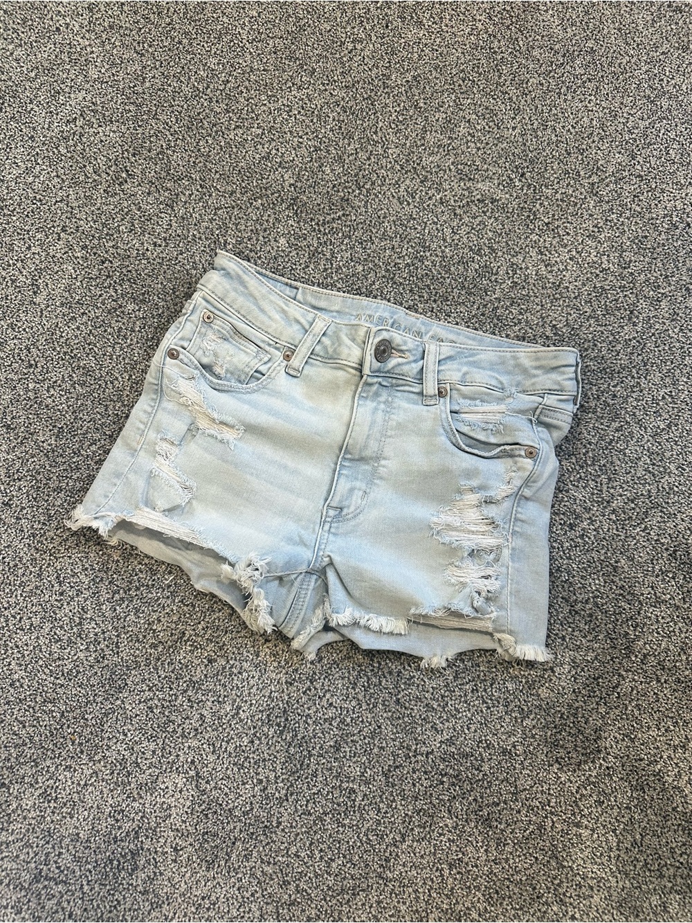 American Eagle Outfitters Light Blue High-Rise Distressed Denim Shorts